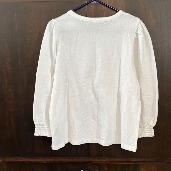 J Crew Smocked Sleeve Cream Top Size Medium - Picture 3 of 7